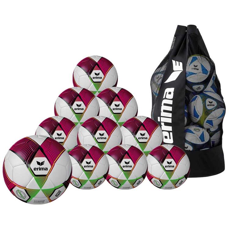Erima Hybrid Trainingsball 2.0 10-er Ballpaket rot/green gecko…